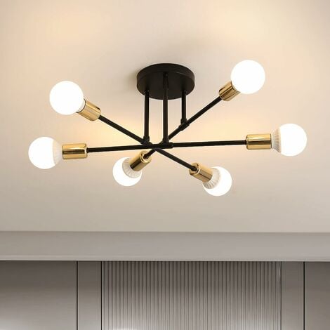 Plafonnier Moderne, 6-Lumières Lampe Vintage, Industriel Lustre Suspension E27 pour Salon Chambre Cuisine