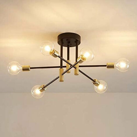 Plafonnier Industriel, Lampe de plafond, Lustre industriel E27, 6-Luminaire suspension pour Chambre à coucher Salon