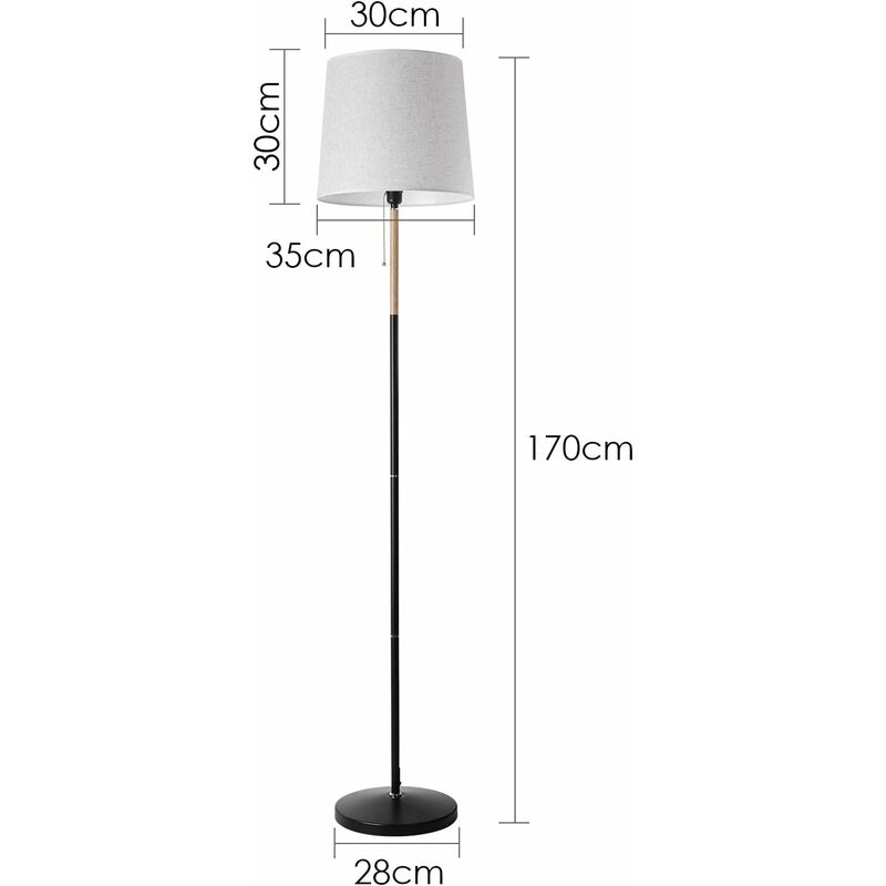 156 cm E27 Design Lampadaire pour Salon Chambre Bureau Abat-Jour Beige 42cm et Max Métal Moderne Trépied Lampe Sur Pied avec Grain de Bois Albrillo Classique Lampadaire 60W Ampoule 