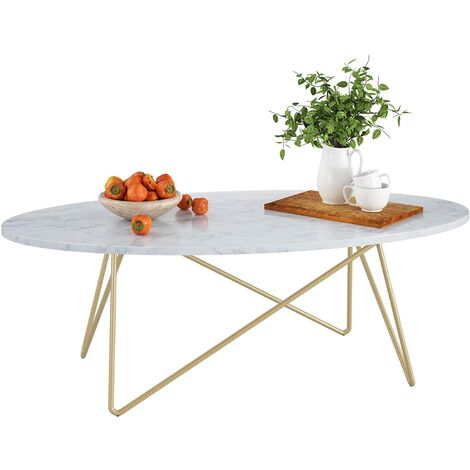BAMNY Table Basse Table d’Appoint Table de Salon Table de Café en Bois et Métal 120×60×41cm Ovale