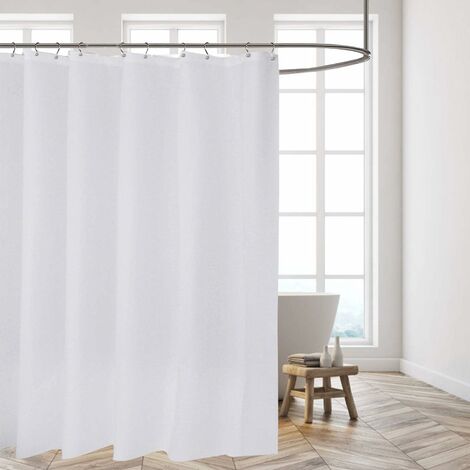 BAMNY Rideaux de douche, rideau de douche en polyester, 200 x 200 cm, anti-moisissure, uni gris - antibactérien, design imperméable, avec 12 anneaux de rideau de douche, blanc