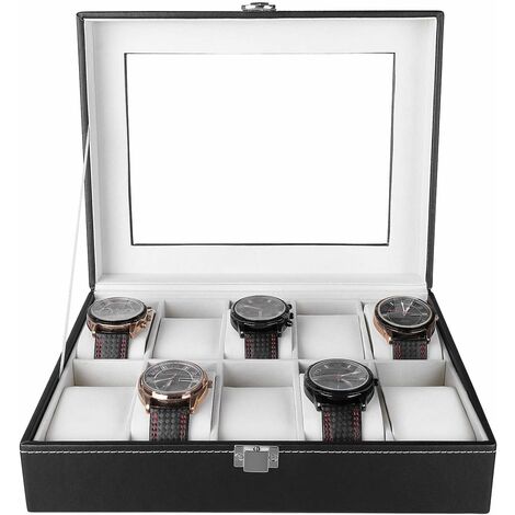 Coffret présentoir pour 24 montres boîtier rangement bijoux noir