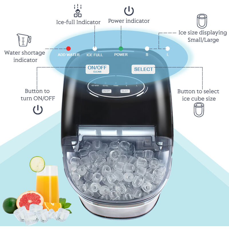 Machine à glaçons portable 26 lb/24 h avec réservoir d'eau de 2 L, machine  à glaçons de comptoir avec pelle à glace et panier