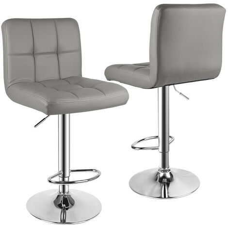 Lot de 2 Tabourets de Bar - Rattantree Chaise de Cuisine - Rotatif sur 360° - Hauteur Réglable 55-75 cm - avec Dossier et Repose-pieds - Contemporain - design - Gris (1/5)