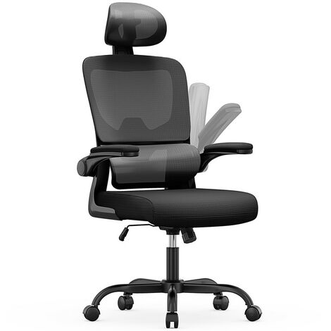 Bigzzia – Fauteuil de bureau ergonomique avec accoudoirs réglables – Support lombaire adaptatif – Mousse haute densité – Revêtement maille respirante