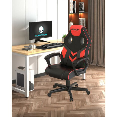 Chaise gaming Bigzzia Fauteuil de bureau ergonomique - en Cuir PU &  Maille Respirante - avec Appui-tête - Hauteur Réglable - Noir