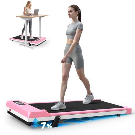 BIGZZIA 2 en 1 Tapis de Course, 1-8KM/H Walking Pad, Tapis de Marche Bureau, Treadmill Compact pour la Maison et Le Bureau, Moteur 2.5 HP, Télécommande, Affichage LED, Capacité 120kg-rose