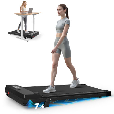 BIGZZIA 2 en 1 Tapis de Course, 1-8KM/H Walking Pad, Tapis de Marche Bureau, Treadmill Compact pour la Maison et Le Bureau, Moteur 2.5 HP, Télécommande, Affichage LED, Capacité 120kg-noir