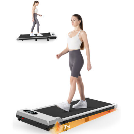 BIGZZIA 2 en 1 Tapis de Course, 1-8KM/H Walking Pad, Tapis de Marche Bureau, Treadmill Compact pour la Maison et Le Bureau, Moteur 2.5 HP, Télécommande, Affichage LED, Capacité 120kg-argent (1/5)