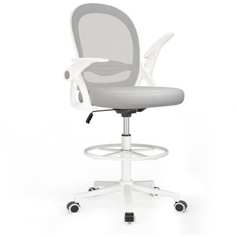 BIGZZIA - Fauteuil de Bureau, Chaise Bureau Ergonomique avec Hauteur et Repose-Pieds réglables, pivotant à 360°, Tissu élastique, Charge 120 Kg, Gris (1/4)