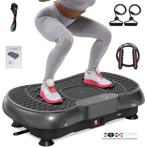 Plateforme Vibrante Noir avec Télécommande, La Mise en Forme des Muscles, Contrôle Automatique de la Vitesse, Bluetooth Intégré,corde à sauter,cordon de serrage-BIGZZIA