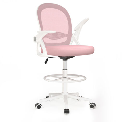 BIGZZIA - Fauteuil de Bureau, Chaise Bureau Ergonomique avec Hauteur et Repose-Pieds réglables, pivotant à 360°, Tissu élastique, Charge 120 Kg, Rose (1/5)