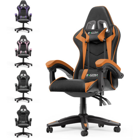 Chaise de Jeu, Chaise de Bureau, pivotante et Robuste, Design Ergonomique avec Coussin et Support Dorsal inclinable (Orange) (1/5)