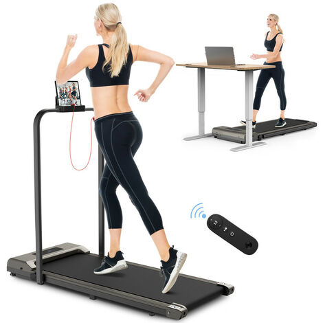 2 en 1 Tapis de marche Pliable - BIGZZIA Tapis de Course Roulant électrique - 1-10 Km/h Vitesse Réglable - Avec accoudoir et Écran LCD Gris
