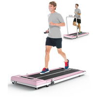 2 en 1 Tapis de marche Pliable Rose - Tapis de Course Roulant électrique - 1-10 Km/h Vitesse Réglable - Avec accoudoir et Écran LCD