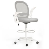 BIGZZIA - Fauteuil de Bureau, Chaise Bureau Ergonomique avec Hauteur et Repose-Pieds réglables, pivotant à 360°, Tissu élastique, Charge 120 Kg, Gris