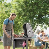 BIGZZIA Barbecue à charbon avec couvercle type fumoir - 2 roues + tablette latérale et crochet - 137 x 46 x 106 cm - Noir