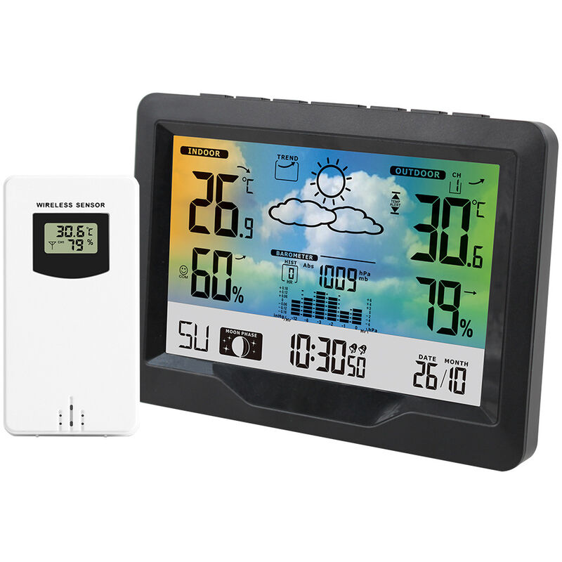 Monitor Digitale Wireless di Temperatura e umidità con previsioni meteorologiche Schermo LCD con Orologio Digitale e Display retroilluminato IREGRO Stazione meteorologica con sensore Esterno 