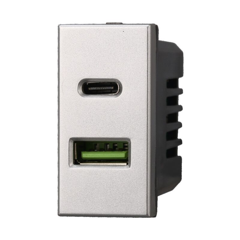 ETTROIT AG3002 USB-Ladebuchse, 2 Anschlüsse, 3,1 A, USB-A + USB Typ C, Grau