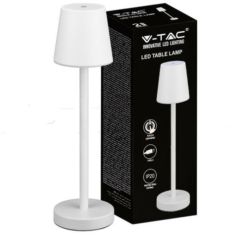 V-TAC LED-Tischlampe, 3 W, wiederaufladbarer den – 3000 dimmbar, C USB Innenbereich, 10191 Akku, Farbe, IP20 weiße für K, Touch, Restaurant-Tischleuchte