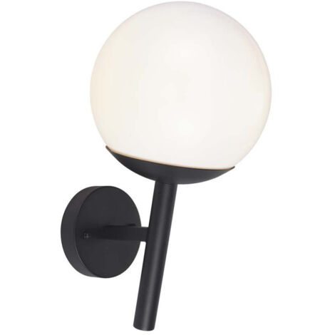 V-TAC VT-1224 Lampenfassung E27, Opalkugel, schräge Lampe, Gartenwandleuchte, Farbe Schwarz, 200 mm, IP44 – 11824 (1/5)