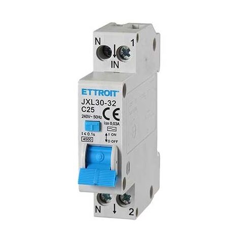 ETTROIT Fehlerstromschutzschalter 1P+N 25A 4,5kA 30mA 220V 1 DIN Modul JX252540