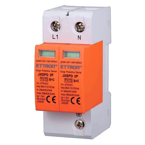 Überspannungsableiter 220 V, Typ T1+T2 B+C, 2P Pole, 275 V, 25 kA-50 kA, belegt 2 DIN-Module Ettroit JX5230