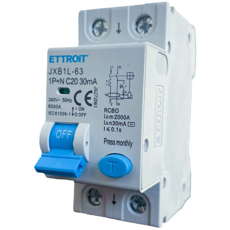 ETTROIT Interrupteur Magnétothermique 1P N 16A 1 MODULE DIN 220V 6KA 6000A JX151660