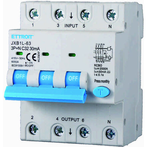 ETTROIT JX263264 Differenzialschutzschalter 3P+N 32A 30mA 380V-6KA KLASSE A (1/4)