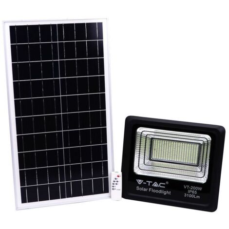 V-TAC VT-100W 100W LED Solarscheinwerfer mit IR-Fernbedienung kaltweiß 6000K Schwarzer Körper IP65 - 94012