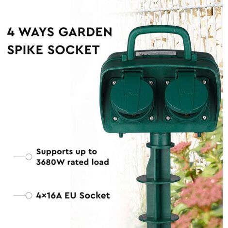 V-TAC VT-1114-3 4 Wege Garden Spike Outdoor-Steckdose 16A EU standard grüner Körper IP44 - SKU 8810 (1/5)