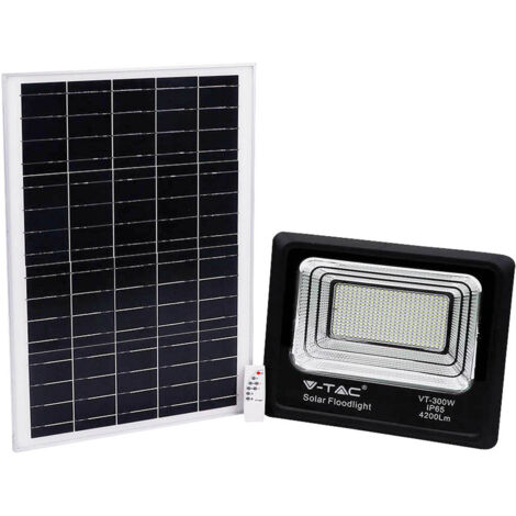 V-TAC VT-300W 300W LED Solarscheinwerfer mit IR-Fernbedienung kaltweiß 6000K Schwarzer Körper IP65 - 94027 (1/5)