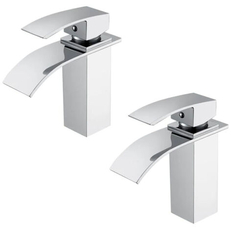 Lot de 2 robinets de salle de bain mitigeur lavabo en laiton – Finition chrome – Hauteur 18.5 cm – Cartouche céramique anti-fuite – Ideko (1/5)