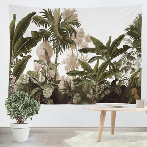 Tenture murale plantes tropicales 150x200cm – Tissu polyester léger et résistant – Impression numérique couleurs vibrantes – Ideko