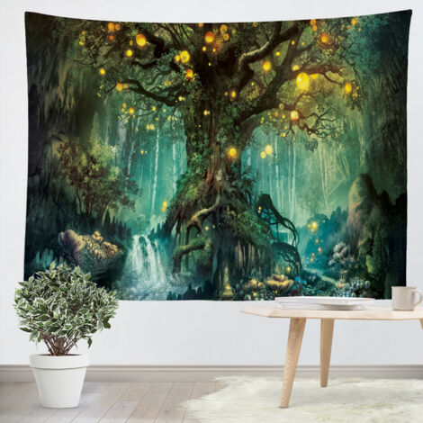 Tenture murale Fée Arbre de la Vie Psychédélique Chutes d'eau Impression numérique Polyester 200x150cm DIY Personnalisable