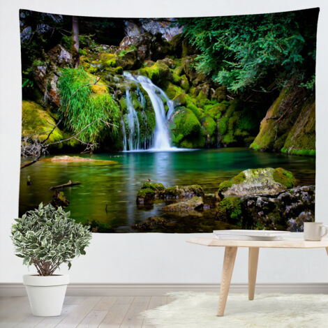 Tenture murale Cascade lac montagne 150x200cm DIY Personnalisable