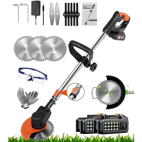 Coupe Bordure jardin sans Fil avec 2 batteries rechargeable 3 type de lames longueur 90-120cm Orange