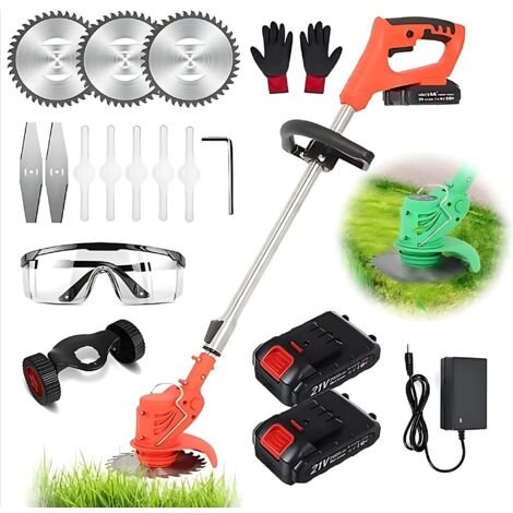 Coupe Bordure jardin sans Fil avec 2 batteries rechargeable 3 type de lames longueur télescopique Orange (1/5)
