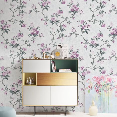 Papier peint texturé 3D floral rétro chic 10m x 0,53m – Effet luxe pour salon et chambre – Teintes marron et doré – Ideko