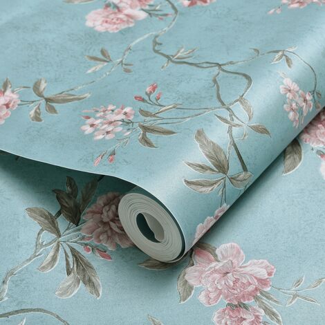 Papier peint texturé 3D floral rétro beige 10m x 0,53m – Pose encollée facile – Pour salon, chambre, salle à manger – Ideko