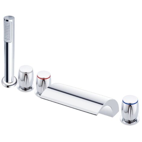 Robinet de baignoire style moderne cascade en Laiton mélangeur avec douchette 5 trous cartouche céramique Chrome