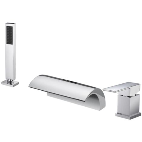 Robinet de baignoire style moderne cascade en Laiton mitigeur avec douchette 3 trous cartouche céramique Chrome