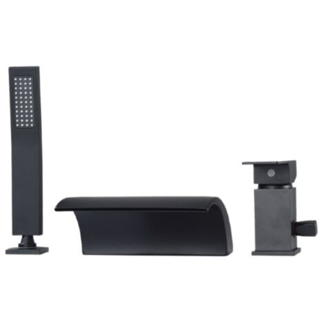 Robinet de baignoire style moderne cascade en Laiton mitigeur avec douchette 3 trous cartouche céramique Noir