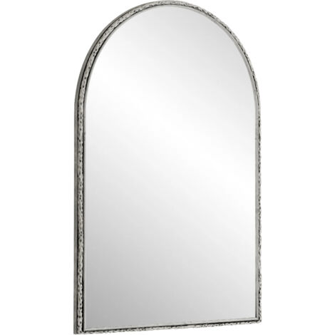 Miroir mural pour salle de bains 101x61cm Miroir de coiffeuse décoration arqué pour salon chambre à coucher et entrée Argent (1/5)