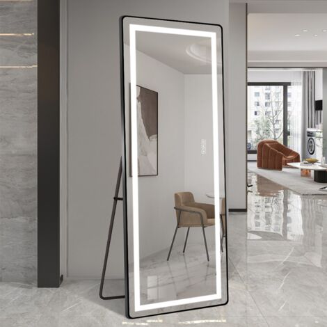 Miroir plein pied vertical LED 163×54 cm avec lumière miroir de sol éclairé avec support miroir mural gradable (1/5)