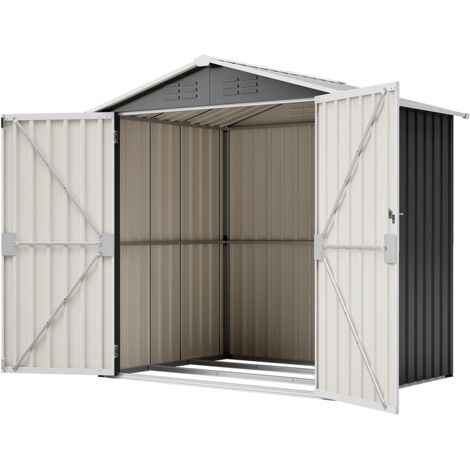 Abri de jardin métal 142x185cm – Ventilation intégrée – Fondation métal incluse – Porte verrouillable pour sécurité – Ideko (1/5)