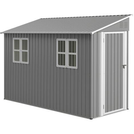 Abri de jardin métal 4x10 pieds – Surface 12m² – Fixation réversible – 2 fenêtres – Pour petits jardins et terrasses – Ideko
