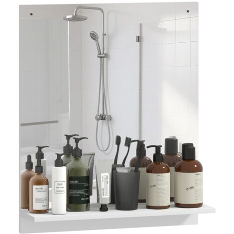 Miroir de salle de bain 50 x 60 cm miroir mural avec étagère miroir de salle de bain pour entrée couloir blanc (1/5)