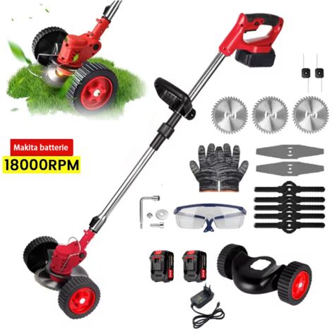 Coupe Bordure sans Fil avec 2 Batterie Makita accessoire des lames et Kit de Débroussailleuse Electrique 1500 W pour Jardin