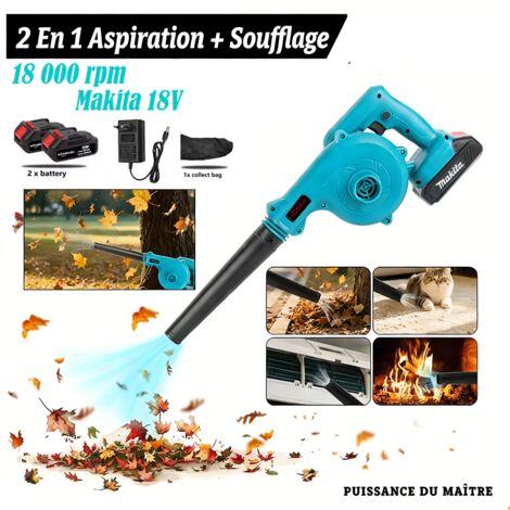 Souffleur de Feuilles sans fil 2 batterie Makita 18V 18000rpm vitesse sans palier Souffler et Aspirer pour jardin et maison